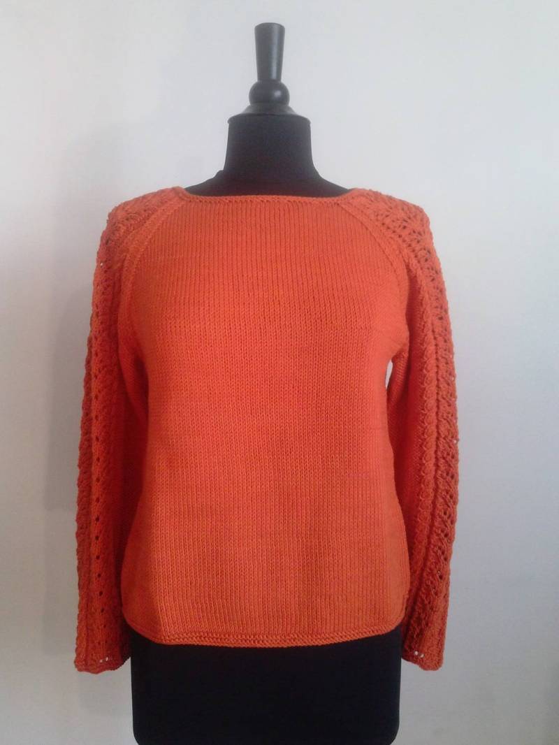 Damenpullover 38 40 Aus Reiner Baumwolle Mit Durchbrochenem Ziegelmuster An Den Ärmeln von 10Doigts2Mains