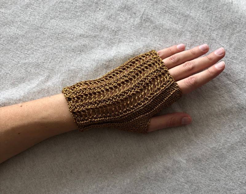 Frauen Abend Mitts Vergoldet Bronze Offenes Muster von 10Doigts2Mains