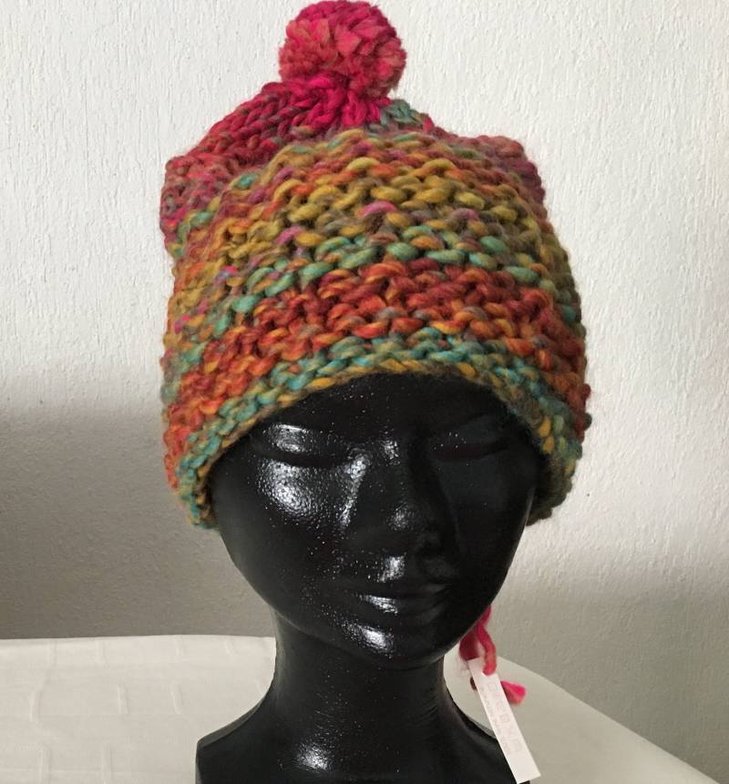 Haube Frau Mädchen Reine Wolle Mit Mehrfarbigem Pompon von 10Doigts2Mains
