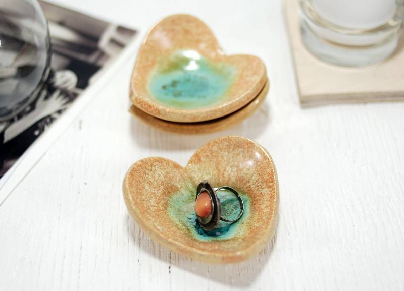 Herz-Keramik-Ring-Teller Ozean Glasierter Schmuckhalter von 10FingersArt