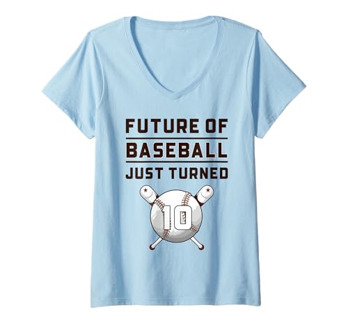 Damen 10 Jahre Alter Baseball Geburtstag Junge Idee T-Shirt mit V-Ausschnitt von 10th Birthday 10 Year Old Baseball Gifts
