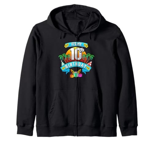 Es ist mein 10. Geburtstag Hawaii Beach Surfing 10 Jahre alte Kinder Kapuzenjacke Es ist mein 10. Geburtstag Hawaii Beach Surfing 10 Jahre alte Kinder Kapuzenjacke von 10th Birthday Beach Themed Party