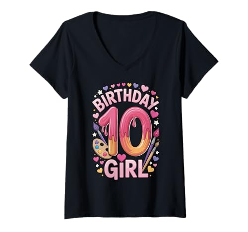 Damen 10. Geburtstag Malerei Party Mädchen Malerei Kunst Künstler 10 T-Shirt mit V-Ausschnitt Damen 10. Geburtstag Malerei Party Mädchen Malerei Kunst Künstler 10 T-Shirt mit V-Ausschnitt von 10th Birthday Girl Tees NYC