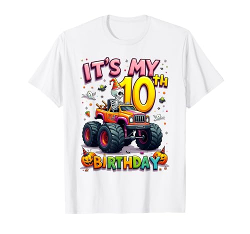 It's My 10th Birthday Boy Skeleton Monster Truck Halloween T-Shirt von 10th Birthday Monster Truck Costume