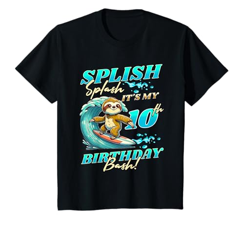 Kinder Splish Splash 10. Geburtstag Bash Faultier Surfen 10 Jahre alt T-Shirt Kinder Splish Splash 10. Geburtstag Bash Faultier Surfen 10 Jahre alt T-Shirt von 10th Birthday Surfer Sloth Themed Party