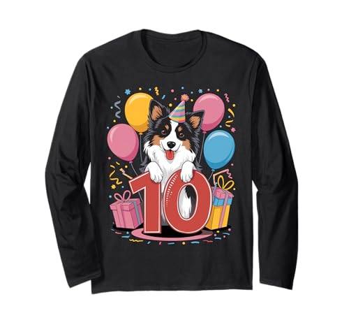 10. Geburtstag Junge Mädchen 10 Jahre alt zehn Border Collie Langarmshirt von 10th Girls, Boys Border Collie Dog 10 Birthday