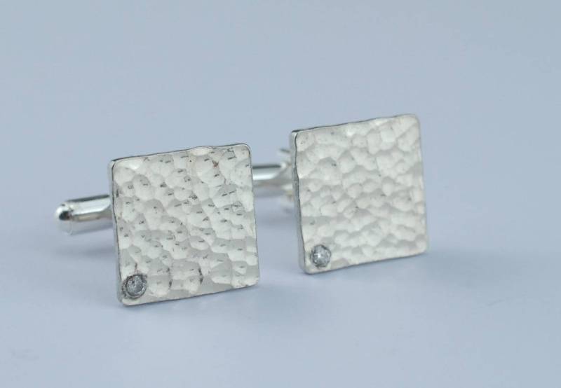 Zinn Diamant Manschettenknöpfe - Beaten Square Design, Geschenk Zum 10-Jährigen Jubiläum von 10thAnniversaryGifts