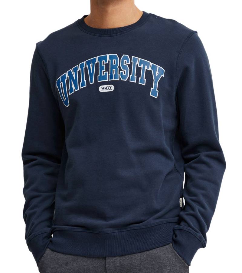 11 PROJECT Davin Herren Sweater mit UNIVERSITY Frontprint Baumwoll-Sweatshirt 20715943 194024 Dunkelblau von 11 PROJECT