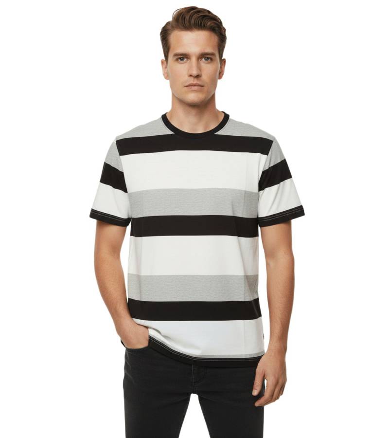 11 PROJECT Frankie Herren Baumwoll-Shirt T-Shirt Colour-Blocking Sommer-Shirt 21301046ME 194008 Schwarz/Weiß/Grau von 11 PROJECT