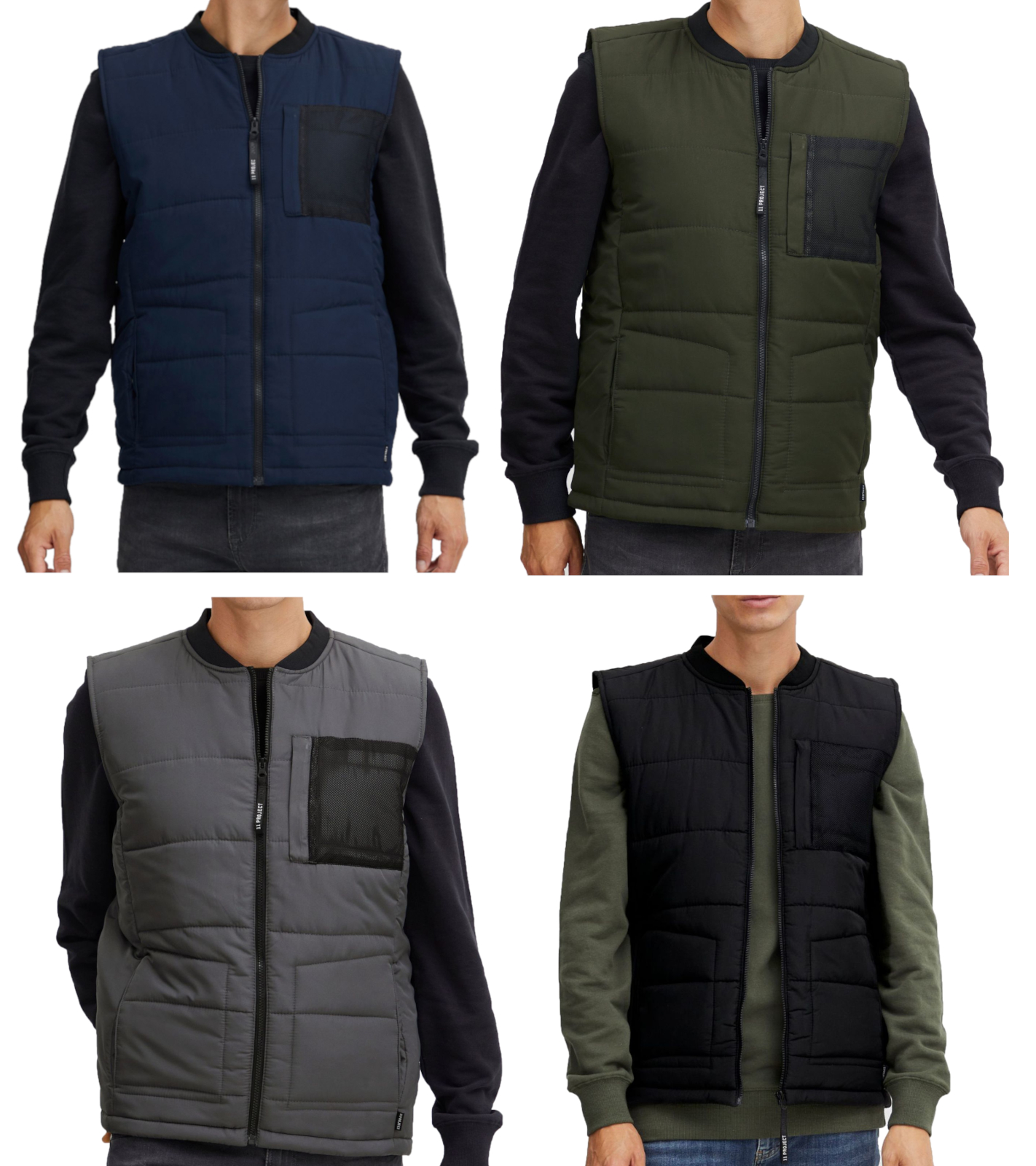 11 PROJECT PURlle Herren Puffer-Weste mit Steppung Outdoor-Weste 20715253-ME Grau, Dunkelgrün, Dunkelblau oder Schwarz von 11 PROJECT