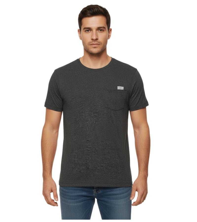 11 PROJECT Santo Herren Baumwoll-Shirt T-Shirt meliertes Sommer-Shirt mit Brusttasche 20715236 ME 194007 Schwarz von 11 PROJECT