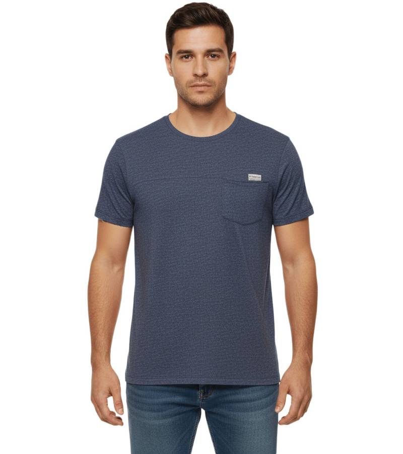 11 PROJECT Santo Herren Baumwoll-Shirt T-Shirt meliertes Sommer-Shirt mit Brusttasche 20715236 ME 194024 Blau von 11 PROJECT