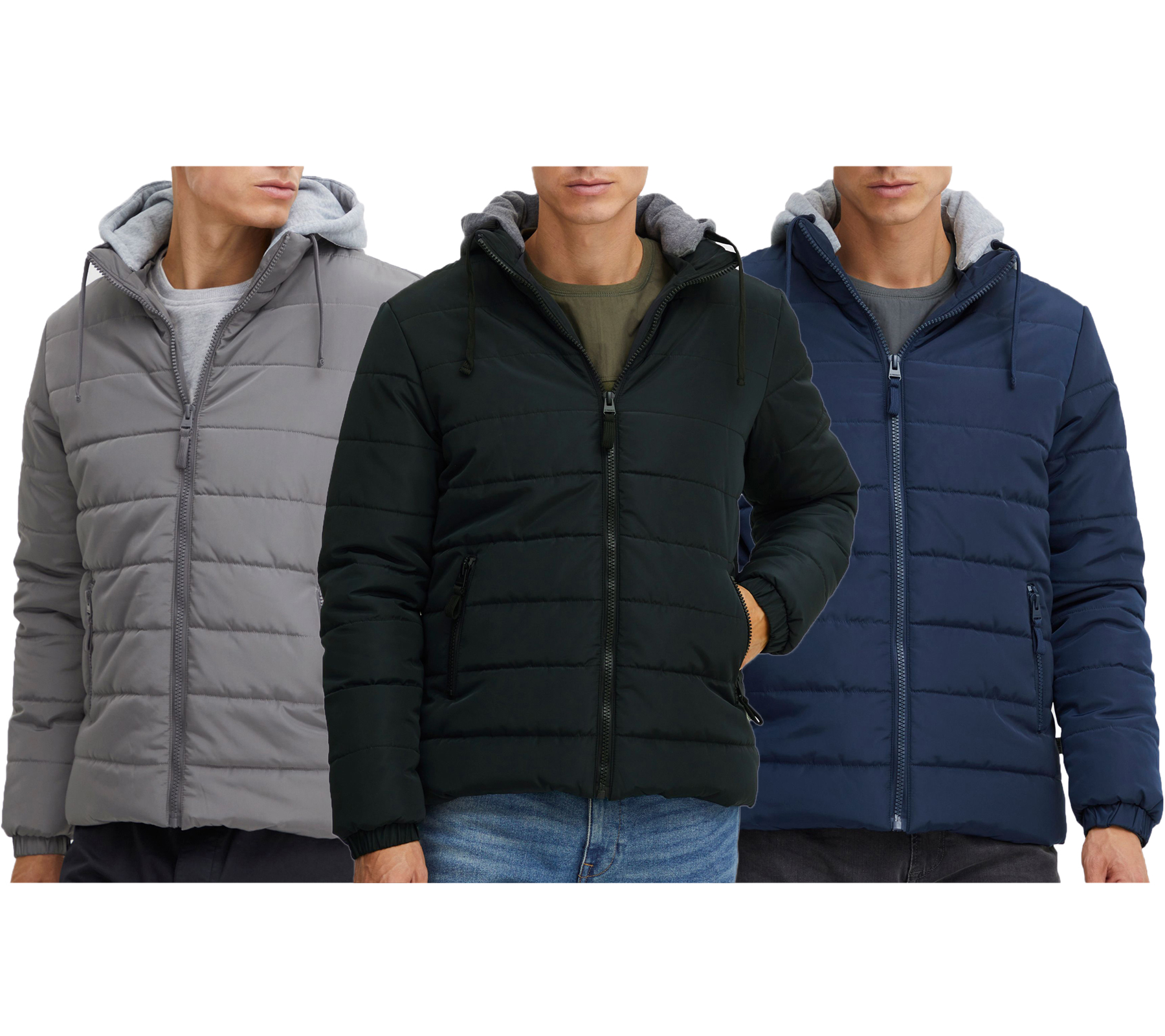 11 Project Ebberian Herren Übergangs-Jacke Stepp-Jacke mit abnehmbarer Kapuze 20715402 Grau, Blau, Schwarz von 11 PROJECT