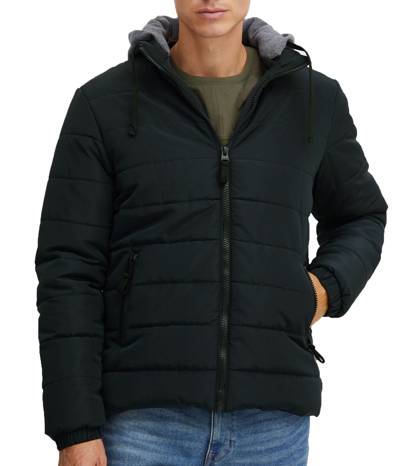 11 Project Ebberian Herren Übergangs-Jacke Stepp-Jacke mit abnehmbarer Kapuze 20715402 ME 194007 Schwarz von 11 PROJECT