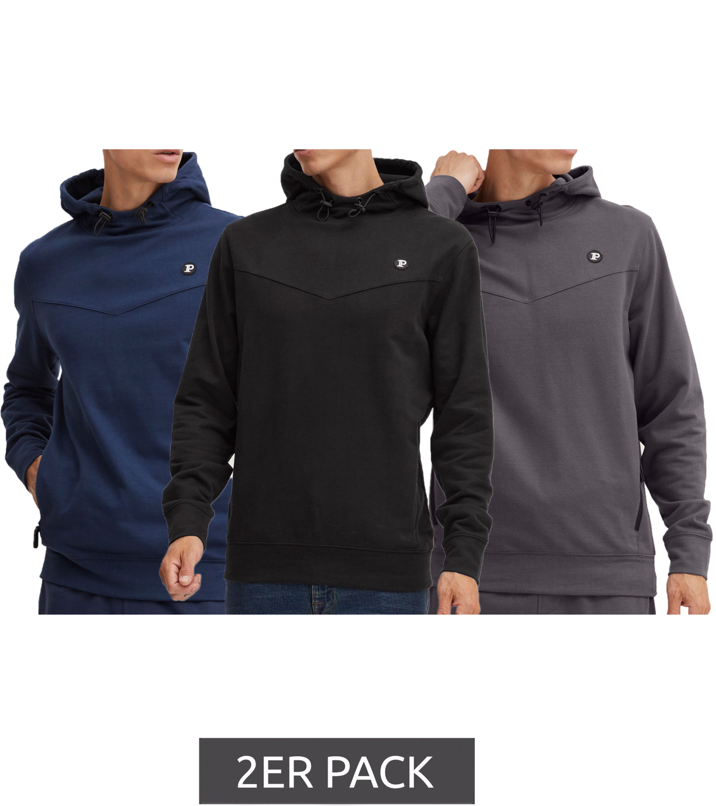 2er Pack 11 PROJECT Sparko Herren Sweater Baumwoll-Hoodie mit Kapuze 20715555 ME Blau, Grau, Schwarz von 11 PROJECT