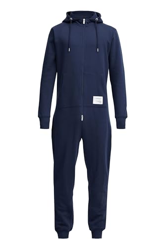 11 Project PRAndrinos Herren Jumpsuit Einteiler Sweat-Anzug mit Kapuze Kordelzug Kängurutasche Reißverschluss Rippbündchen Baumwollmischung Regular fit, Größe:M, Farbe:Insignia Blue (194010) von 11 Project