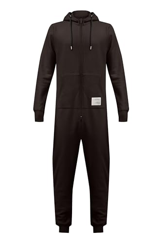 11 Project PRAndrinos Herren Jumpsuit Einteiler Sweat-Anzug mit Kapuze Kordelzug Kängurutasche Reißverschluss Rippbündchen Baumwollmischung Regular fit, Größe:M, Farbe:True Black (194008) von 11 Project