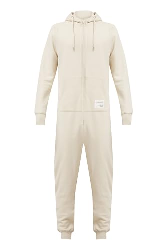 11 Project PRAndrinos Herren Jumpsuit Einteiler Sweat-Anzug mit Kapuze Kordelzug Kängurutasche Reißverschluss Rippbündchen Baumwollmischung Regular fit, Größe:XL, Farbe:Oatmeal (130401) von 11 Project