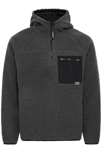 11 Project PRRone Herren Teddy-Pullover Teddy-Jacke Übergangsjacke mit Kapuze hohem Kragen Brusttasche Reißverschlusstaschen Regular fit, Größe:S, Farbe:Forged Iron (193907) von 11 Project