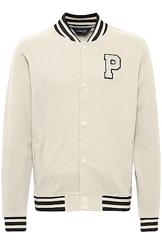11 Project PRValen Herren Übergangsjacke Herrenjacke Jacke Collegejacke Sweatjacke Rippbündchen Brust-Emblem Regular Fit, Größe:L, Farbe:Cloud Cream (120804) von 11 Project