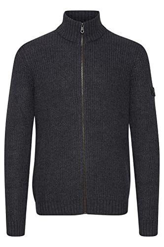 11 Project Xander Herren Strickjacke Cardigan Grobstrick mit Stehkragen aus 100% Baumwolle, Größe:XXL, Farbe:Dark Grey Melange (1940071) von 11 Project