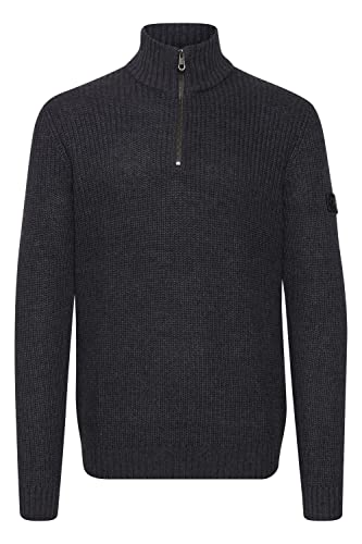 11 Project PRXanthos Herren Strickpullover Troyer Grobstrick Pullover mit Troyerkragen Rippbündchen 100% Baumwolle Regular fit, Größe:M, Farbe:Dark Grey Melange (1940071) von 11 Project