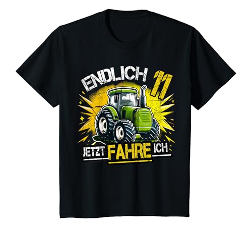 Kinder Endlich 11 11. Geburtstag Traktor Trekker Junge Landwirt T-Shirt von 11. Geburtstag Geschenke & Geburtstagsshirt