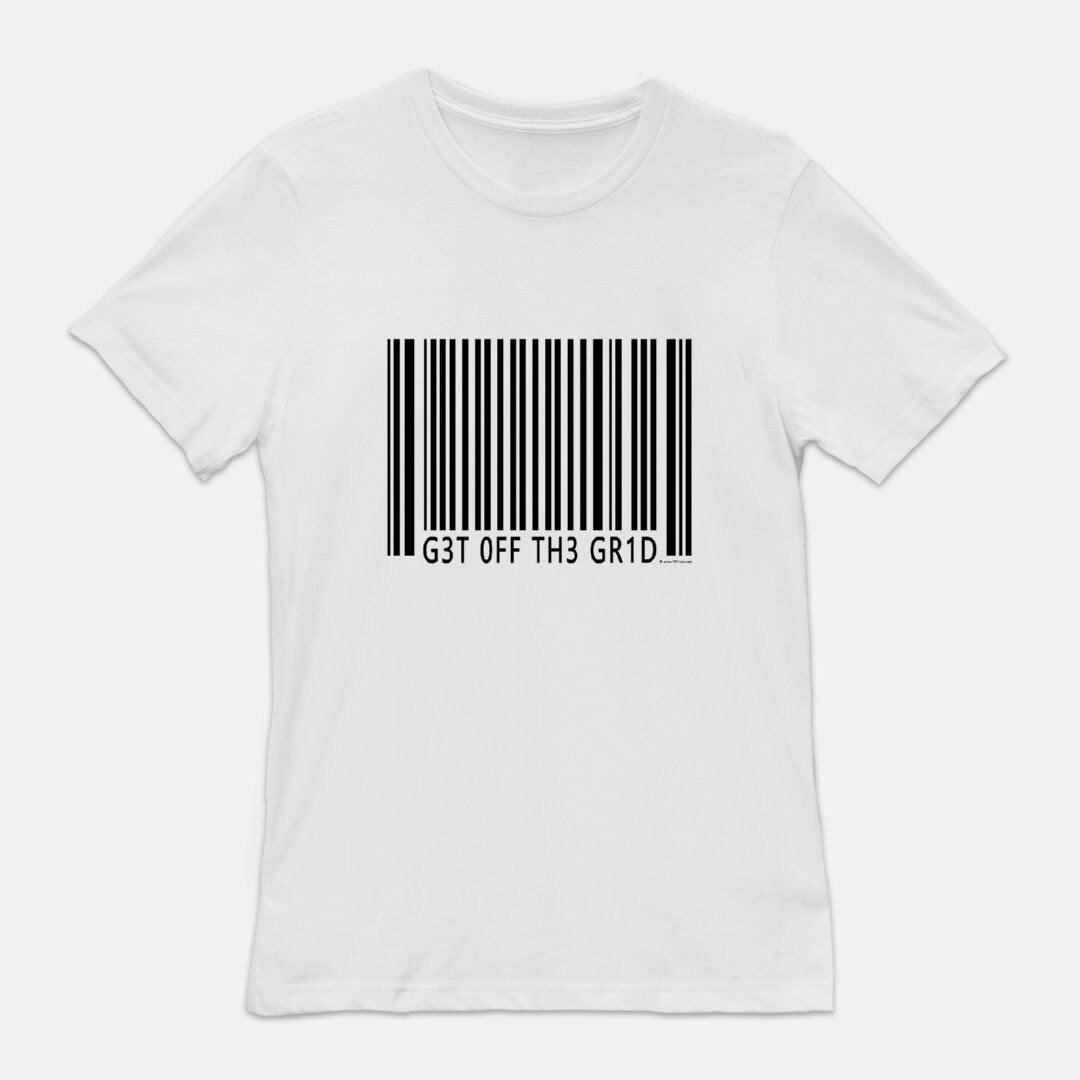 Get Off The Grid - Unisex T-Shirt/Grau Weiß Barcode Lustige Inspiration Shirts Umwelt Klima Aktivist Eco Geschenk Ihn 1111 von 1111now