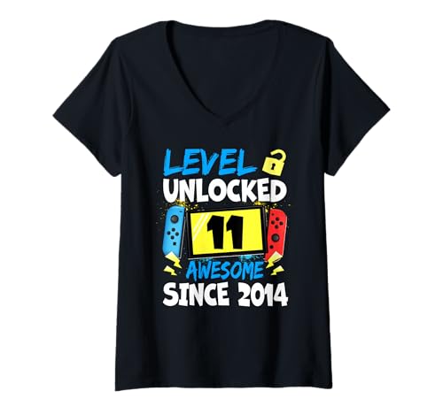 Damen 11. Birthday Boy Level 11 Unlocked Fantastischer Videospieler aus dem Jahr 2014 T-Shirt mit V-Ausschnitt Damen 11. Birthday Boy Level 11 Unlocked Fantastischer Videospieler aus dem Jahr 2014 T-Shirt mit V-Ausschnitt von 11th Birthday Video Game Unlocked