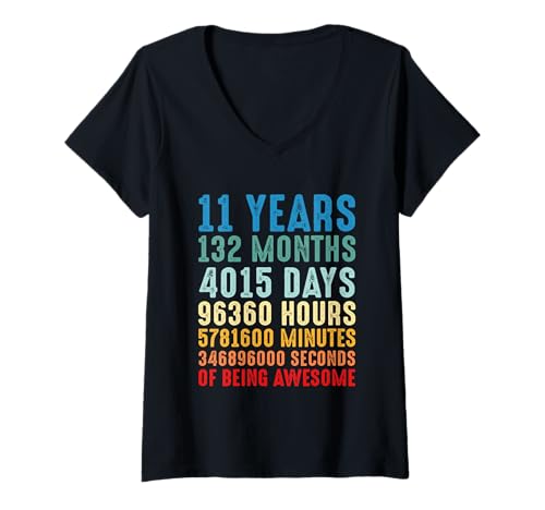 Damen 11 Jahre, 132 Monate, 11. Geburtstag, Vintage-Geschenk für Jungen T-Shirt mit V-Ausschnitt Damen 11 Jahre, 132 Monate, 11. Geburtstag, Vintage-Geschenk für Jungen T-Shirt mit V-Ausschnitt von 11th Birthday Vintage Gift For Boys