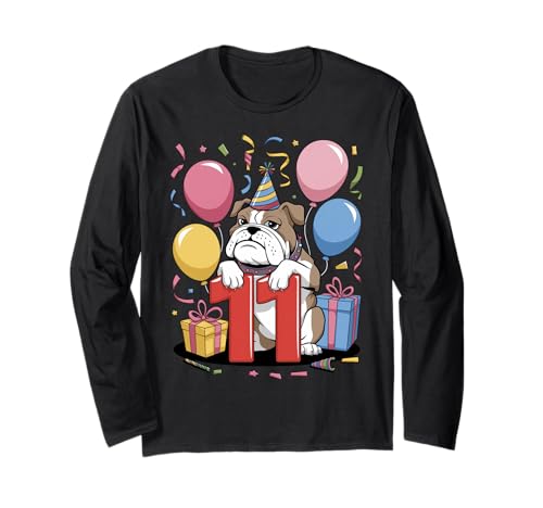 11. Geburtstag Junge Mädchen 11 Jahre alt elf Bulldogge Langarmshirt von 11th Girls, Boys Bulldog 11 Birthday