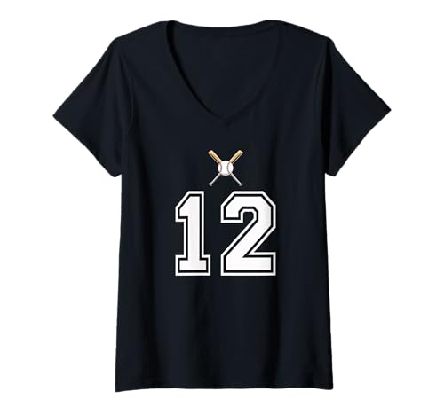 Damen 12 Nummer Baseball Style Vintage Weiß T-Shirt mit V-Ausschnitt Damen 12 Nummer Baseball Style Vintage Weiß T-Shirt mit V-Ausschnitt von 12 Nummer Baseball Style Weiß