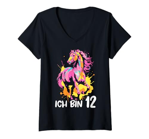 Damen ICH BIN 12. Geburtstag Mädchen Pferd T-Shirt mit V-Ausschnitt von 12. Geburtstag Mädchen Pferd Outfit