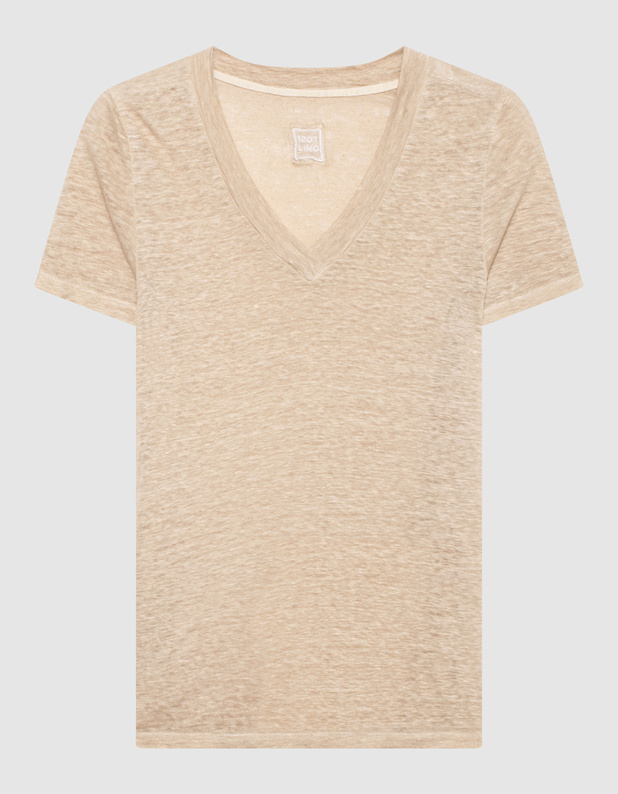 Linen V Neck Sky Soft Beige von 120% lino