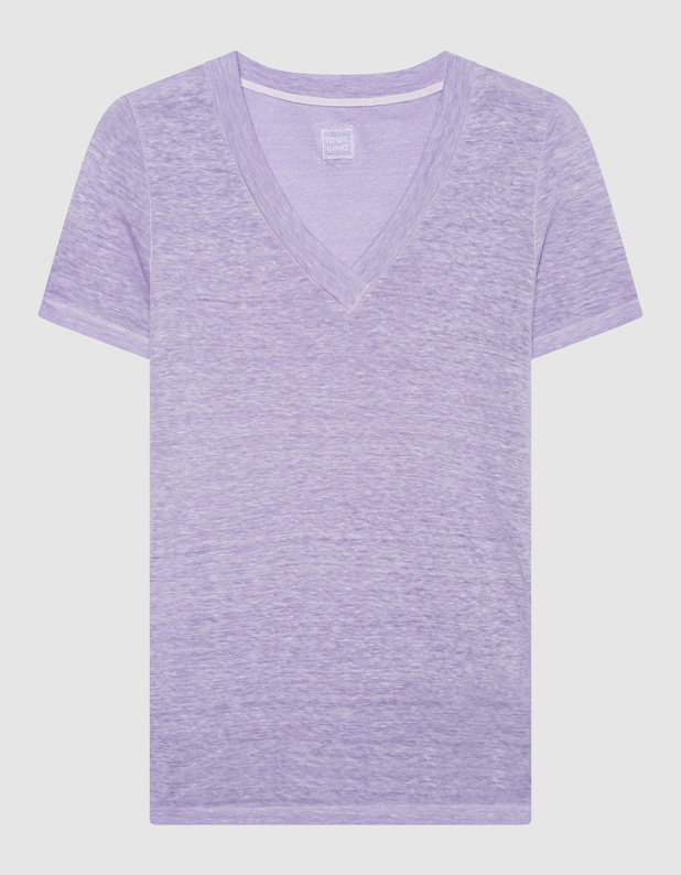 Linen V Neck Sky Soft Lilac von 120% lino