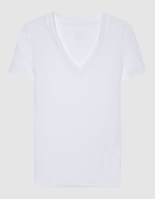 Linen V Neck Sky Soft White von 120% lino