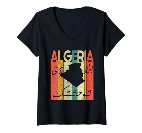 Damen Algeria Vintage Arabic Calligraphy with Algeria Map T-Shirt mit V-Ausschnitt von 123 Algeria retro vintage gift