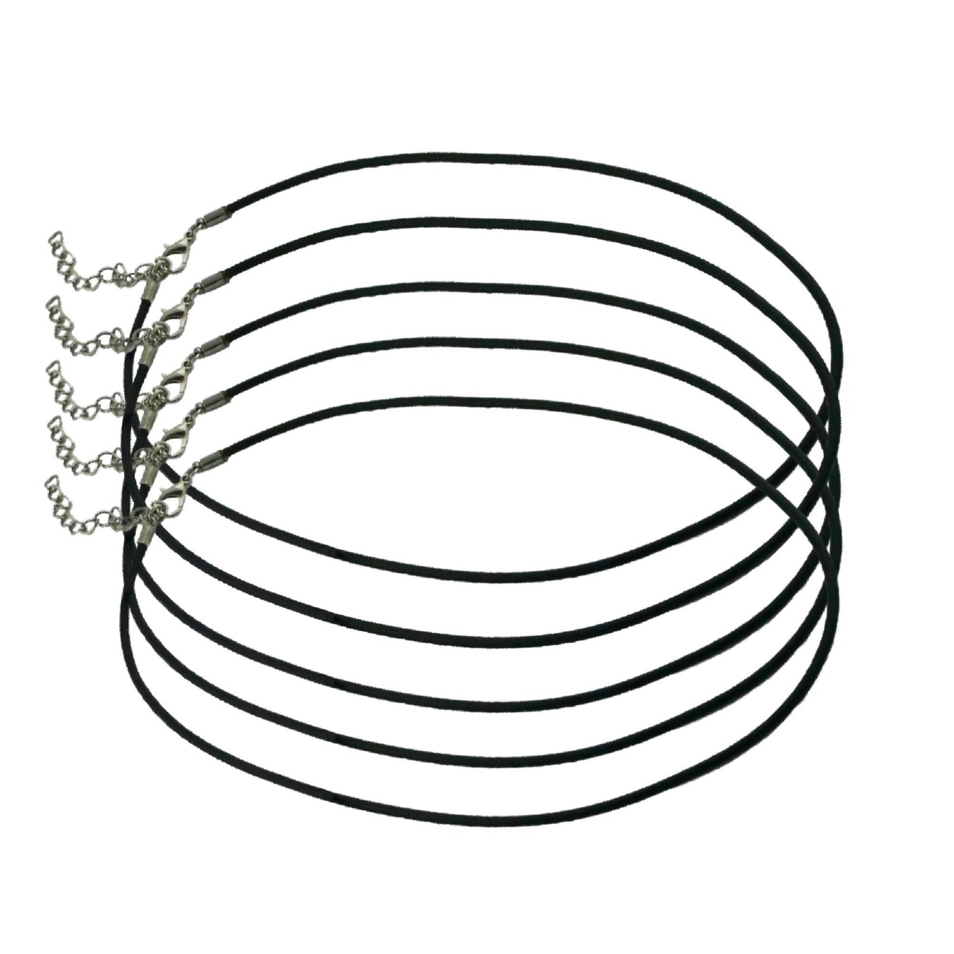 Kautschukband Schwarz Halskette Halsband Für Anhänger Dicke 2mm Länge 40-44cm Karabinerverschluss Edelstahl + Verlängerungskette von 123Reis