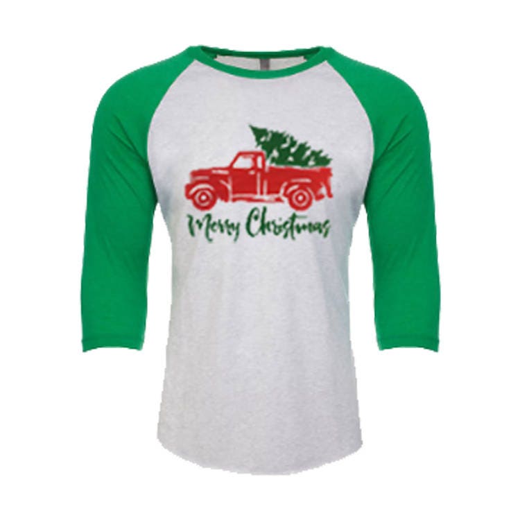 Frohe Weihnachten Vintage Pickup Truck T-Shirt 3/4 Ärmel Raglan Tops Unisex Bluse, Baseball-T-Shirts Bis Zu 3xl von 123emmashirts