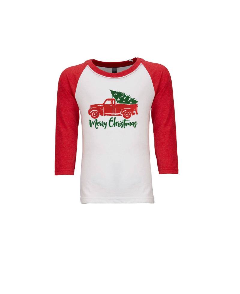 Frohe Weihnachten Vintage Pickup Truck T-Shirt 3/4 Ärmel Raglan Tops Unisex Kinder Größe Baseball T Shirts von 123emmashirts