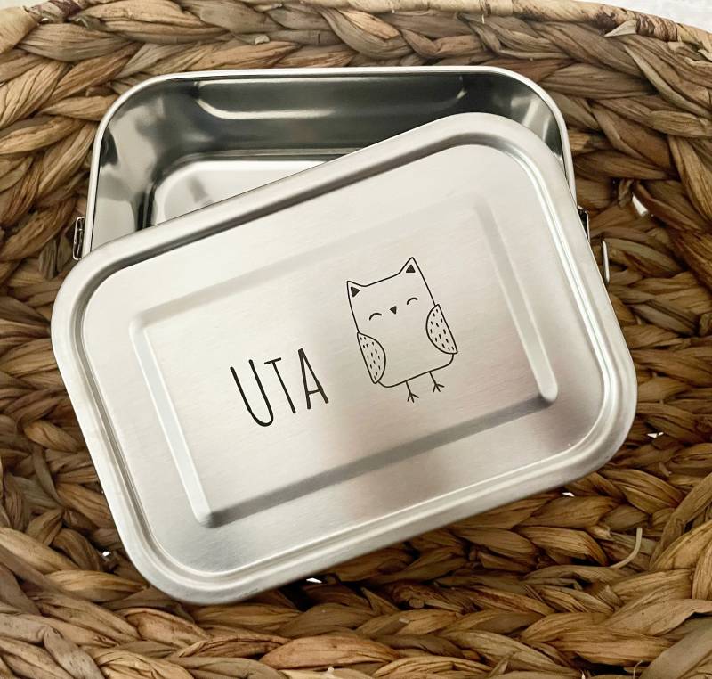 Personalisierte Brotdose Aus Edelstahl | Lunchbox Vesperdose Lasergravur Schule Einschulung Kindergarten Kinder Büro von 123gravur