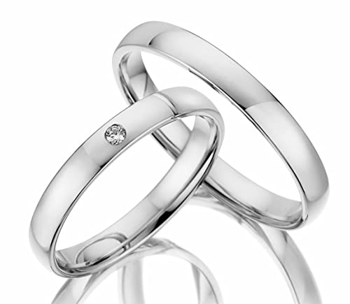 123traumringe 2x Trauringe/Eheringe mit Brillant aus Weißgold 333 in Juwelier-Qualität (Diamant/Gravur/Ringmaßband/Etui) von 123traumringe