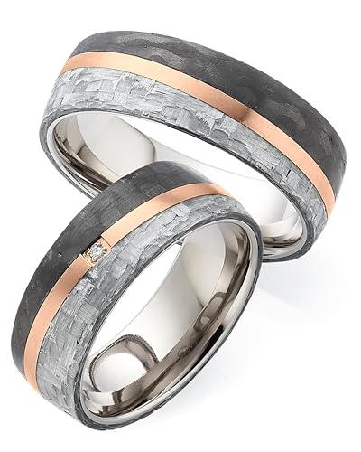123traumringe Eheringe in Carbon, Titan & Roségold I Partnerringe mit Brillant & Etui I Gravierbare Eheringe mit Ringgröße 50-74 mm I Edle Verlobungsringe in 7 mm Breite & 2,1 mm Stärke I S88 von 123traumringe