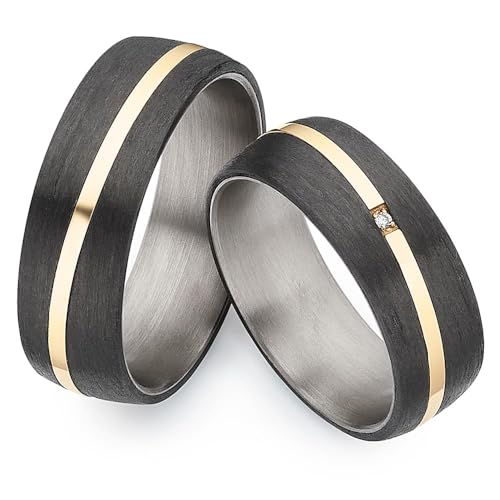 123traumringe Eheringe in Carbon, Titan & Gold I Partnerringe mit Brillant & Etui I Gravierbare Eheringe mit Ringgröße 50-70 mm I Edle Verlobungsringe in 7 mm Breite & 2,1 mm Stärke I P31 von 123traumringe