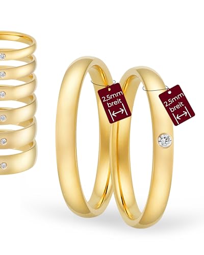 123traumringe Eheringe Gelbgold 333 – Damen-Ring mit Brillant 2,5 mm & Herren-Ring 2,5 mm | Trauringe & Partnerringe für Hochzeit, Verlobung & Jahrestag | Klassische Goldringe Made in Germany von 123traumringe