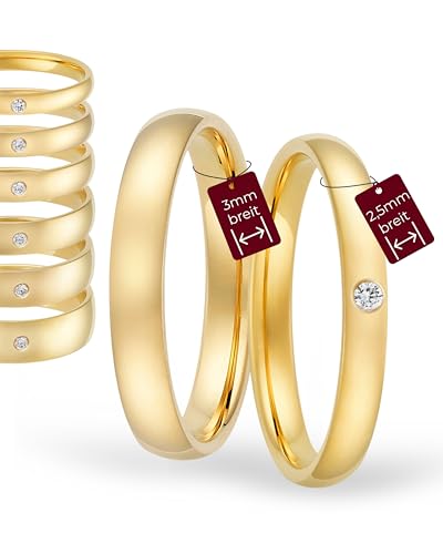 123traumringe Eheringe Gelbgold 333 – Damen-Ring mit Brillant 2.5 mm & Herren-Ring 3 mm | Trauringe & Partnerringe für Hochzeit, Verlobung & Jahrestag | Klassische Goldringe Made in Germany von 123traumringe