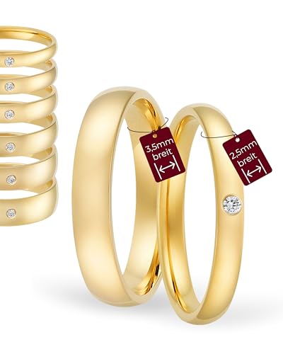123traumringe Eheringe Gelbgold 333 – Damen-Ring mit Brillant 2.5 mm & Herren-Ring 3.5 mm | Trauringe & Partnerringe für Hochzeit, Verlobung & Jahrestag | Klassische Goldringe Made in Germany von 123traumringe