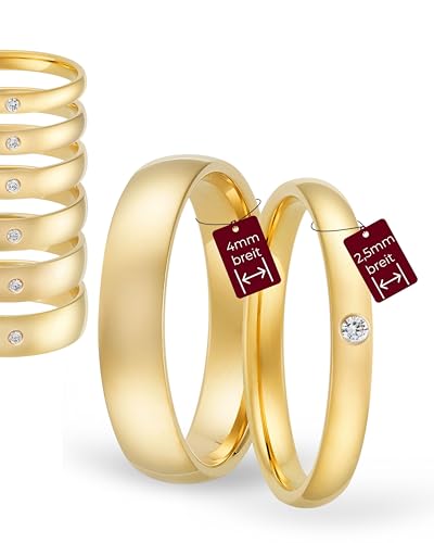 123traumringe Eheringe Gelbgold 333 – Damen-Ring mit Brillant 2.5 mm & Herren-Ring 4 mm | Trauringe & Partnerringe für Hochzeit, Verlobung & Jahrestag | Klassische Goldringe Made in Germany von 123traumringe