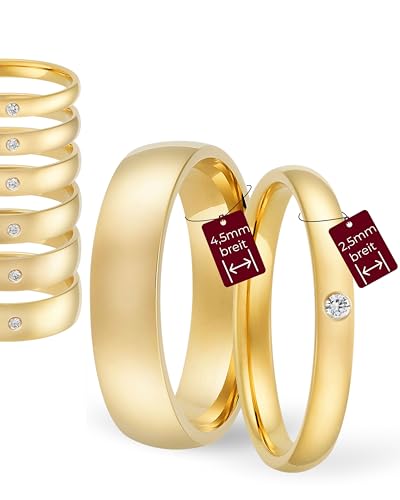 123traumringe Eheringe Gelbgold 333 – Damen-Ring mit Brillant 2.5 mm & Herren-Ring 4.5 mm | Trauringe & Partnerringe für Hochzeit, Verlobung & Jahrestag | Klassische Goldringe Made in Germany von 123traumringe