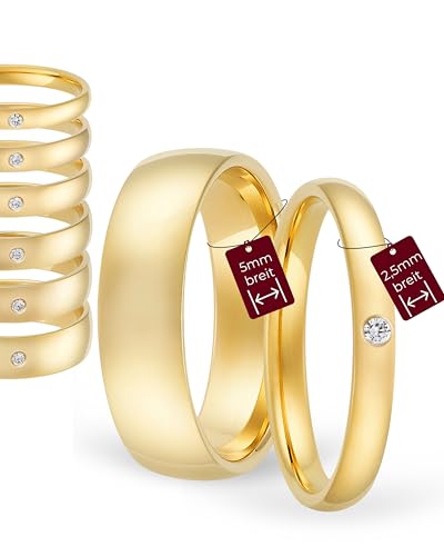 123traumringe Eheringe Gelbgold 333 – Damen-Ring mit Brillant 2.5 mm & Herren-Ring 5 mm | Trauringe & Partnerringe für Hochzeit, Verlobung & Jahrestag | Klassische Goldringe Made in Germany von 123traumringe